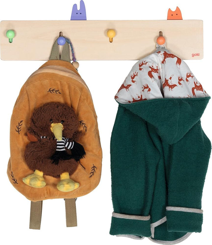 goki 60834 - Garderobe Kuckulino, Kinder-Garderobe mit 4 Kleiderhaken und niedlichen Pop-Up Tiermoti