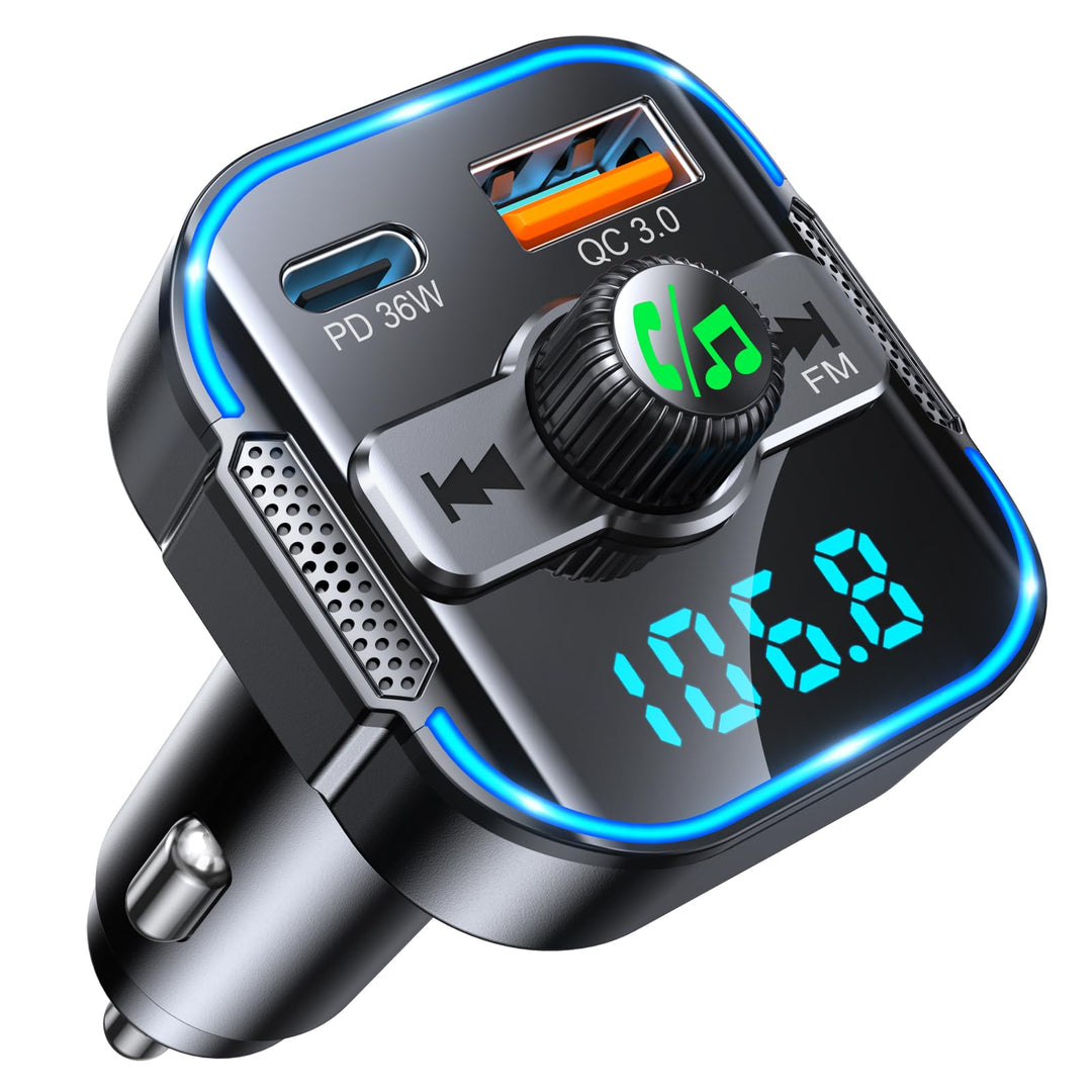 Glangeh 2-in-1 Bluetooth Adapter Auto & Schnelles Autoladegerät (PD 36W & QC3.0 18W) - Neuester FM T