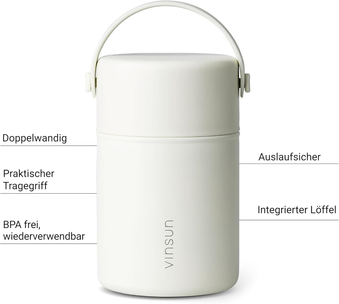 VINSUN Thermobehälter für Essen 800ml mit Löffel - Edelstahl, auslaufsicher, breite Öffnung - doppel