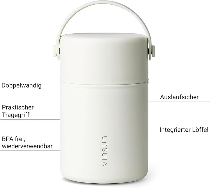VINSUN Thermobehälter für Essen 800ml mit Löffel - Edelstahl, auslaufsicher, breite Öffnung - doppel
