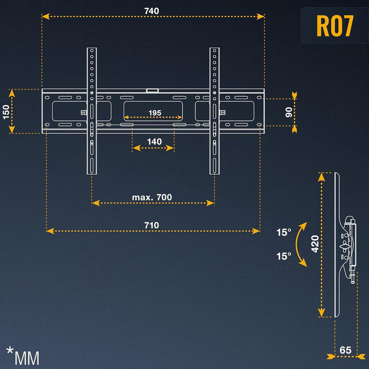RICOO TV Wandhalterung Fernseher Neigbar Flach Slim für 37-80 Zoll, Universal TV Halterung R07, Fern
