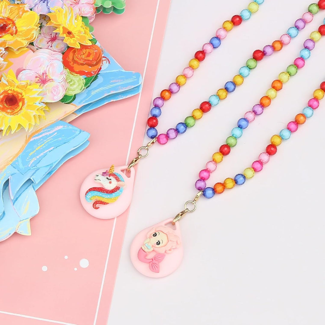 XEEWEN 2 Stück für Airtag-Halskettenhalter für Kinder, niedliches Kawaii-Perlen-Halskettenetui für M