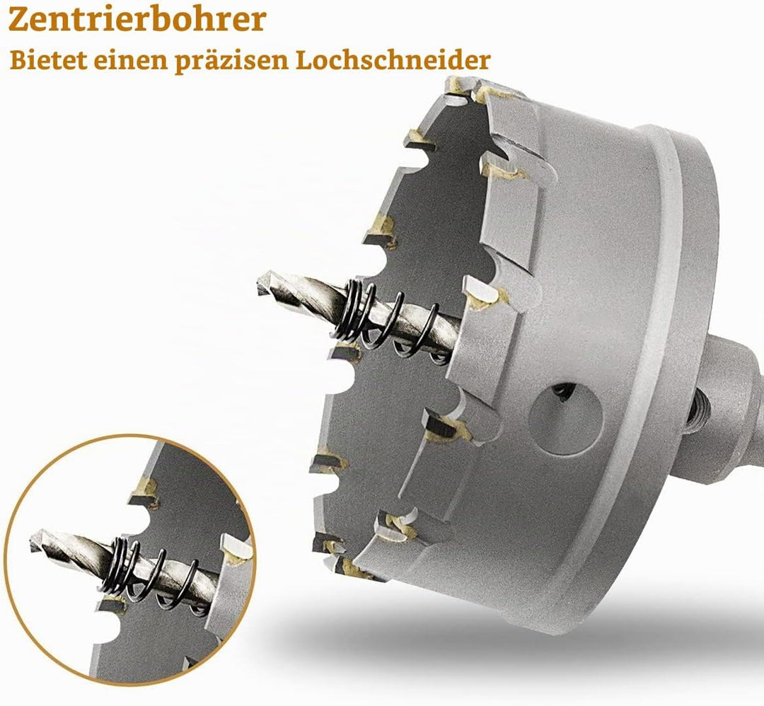 Meccion Lochsäge Hartmetall-Bohrer, Hochwertiger TCT Metall Lochsäge Bohrer für Edelstahl, Eisen, Le