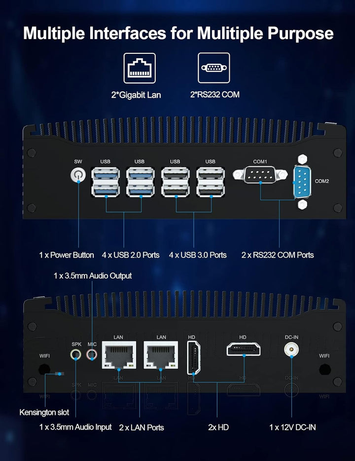 HYSTOU Lüfterloser Industrie Mini PC i5 7300U, Fanless Mini PC 16GB Ram DDR4 512GB SSD 4K Doppel Dis