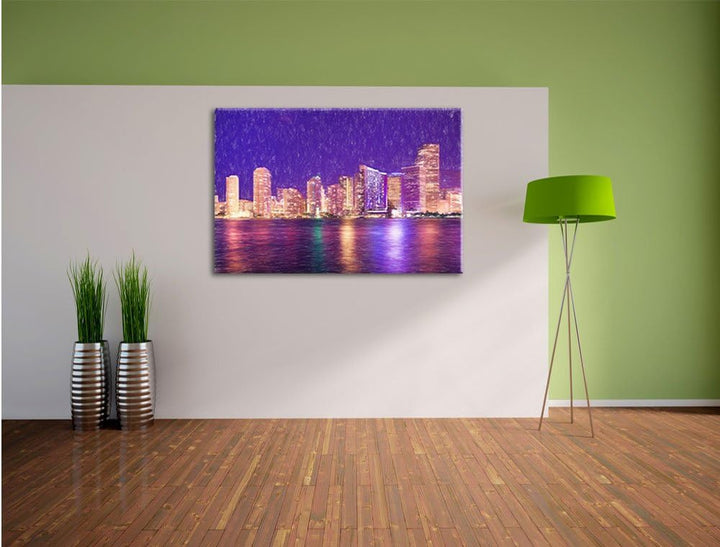 Pixxprint Skyline von Miami Florida als Leinwandbild/Grösse: 100x70 cm/Wandbild/Kunstdruck/fertig be