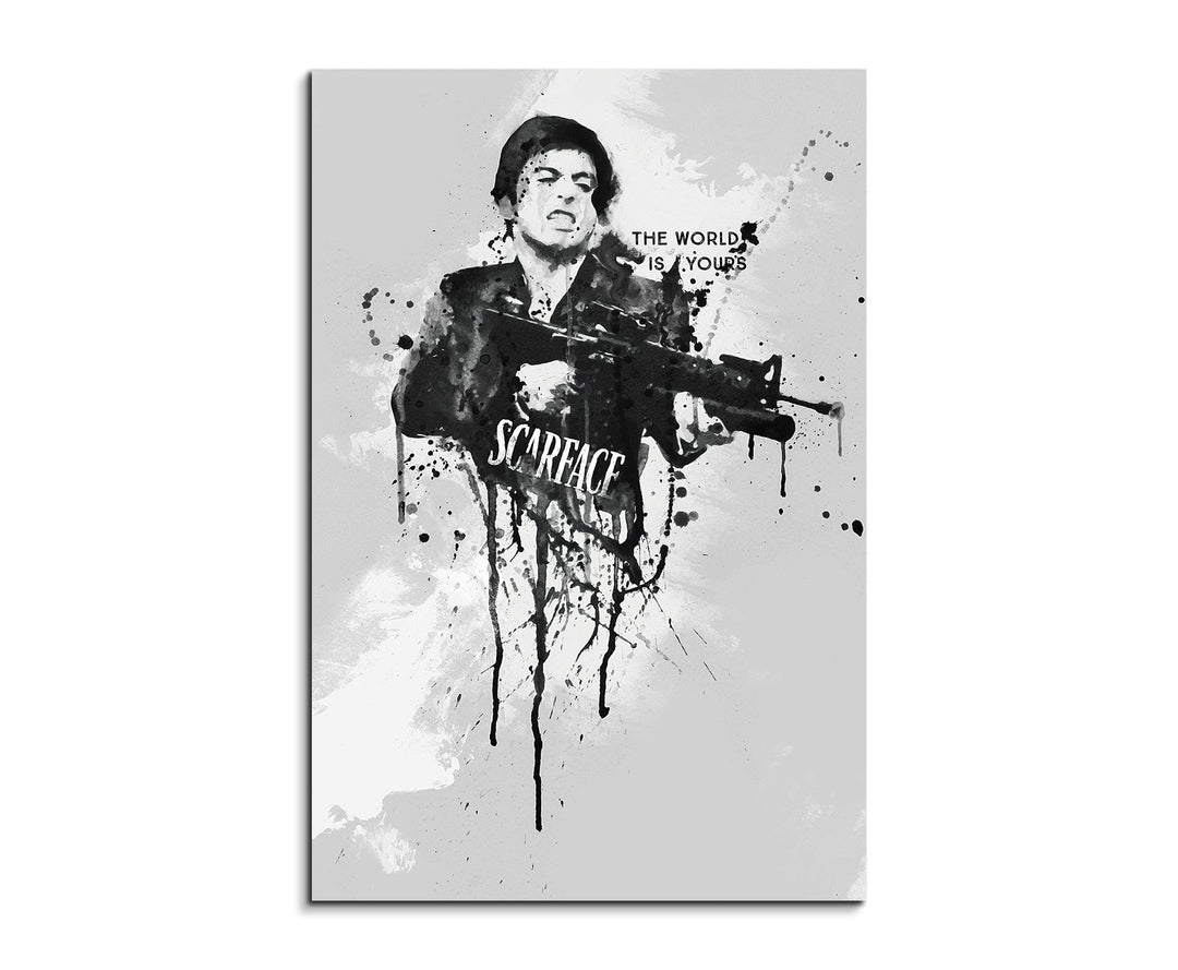 Paul Sinus Art Al Pacino Scarface 90x 60cm Keilrahmenbild Kunstbild Aquarell Art Wandbild auf Leinwa