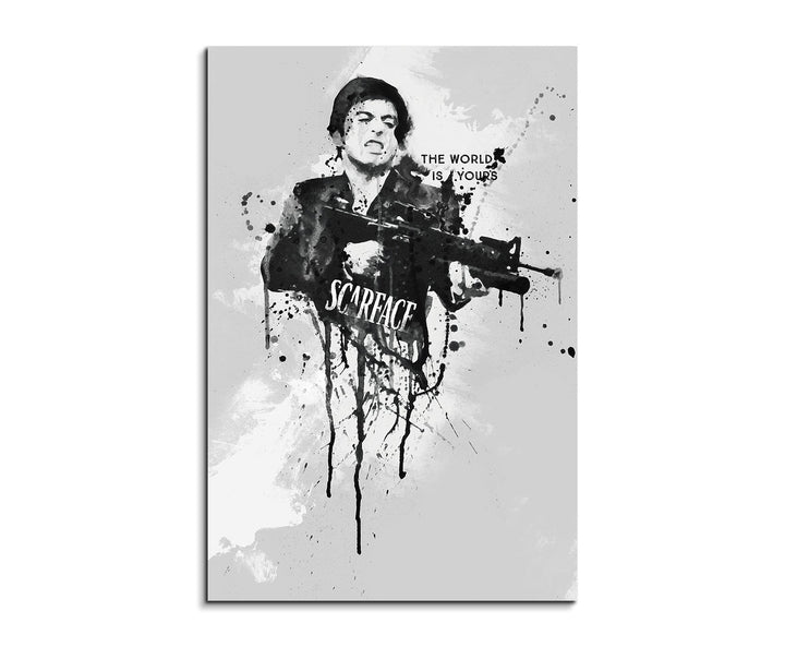 Paul Sinus Art Al Pacino Scarface 90x 60cm Keilrahmenbild Kunstbild Aquarell Art Wandbild auf Leinwa