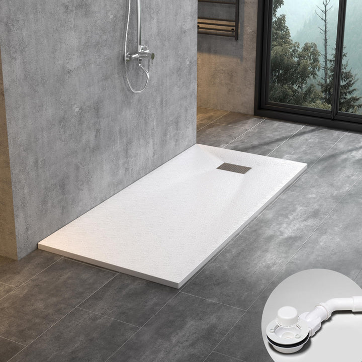 WITEN&NOCK SMC Duschwanne 180x70cm weiss Brausewanne Duschtasse extra flache Steinoptik Antirutsch i