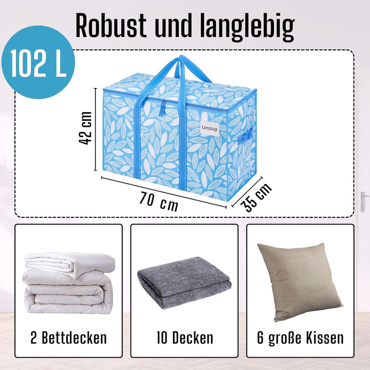 VENO 102 Liter Grosse Aufbewahrungstasche, Aufbewahrungsbox, Starke Griffe Umzugstaschen mit Reissve