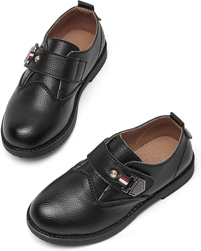 DADAWEN Jungen Anzugschuhe Klettverschluss Halbschuhe Schule Uniformschuhe 26 EU Schwarz, 26 EU Schw