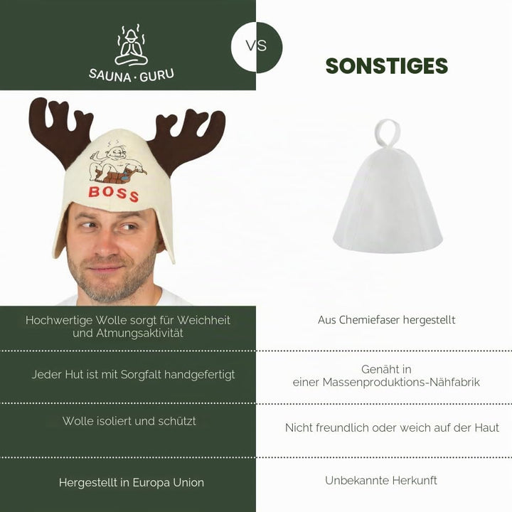 Saunahut für Damen und Herren aus Filz - Moose – Grau Saunahut für Herren und Damen aus 100Prozent N