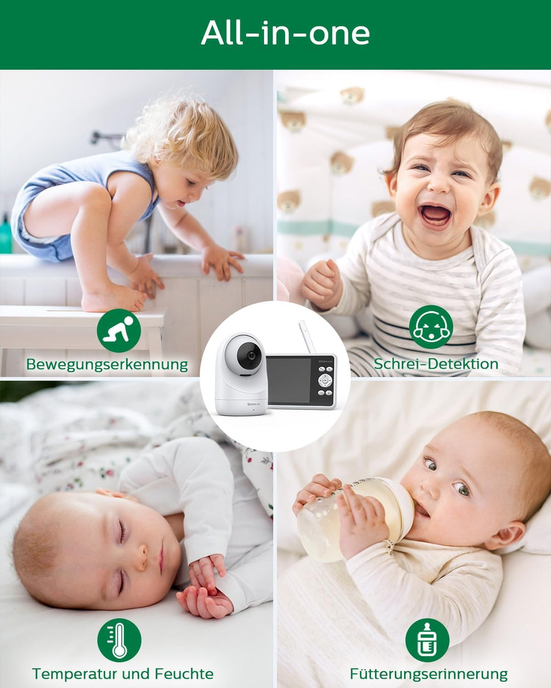 Sebikam Babyphone mit Kamera 5 Zoll 720P HD Bildschirm Video Baby Monitor, 4000mAh Akku PTZ 355° Bab