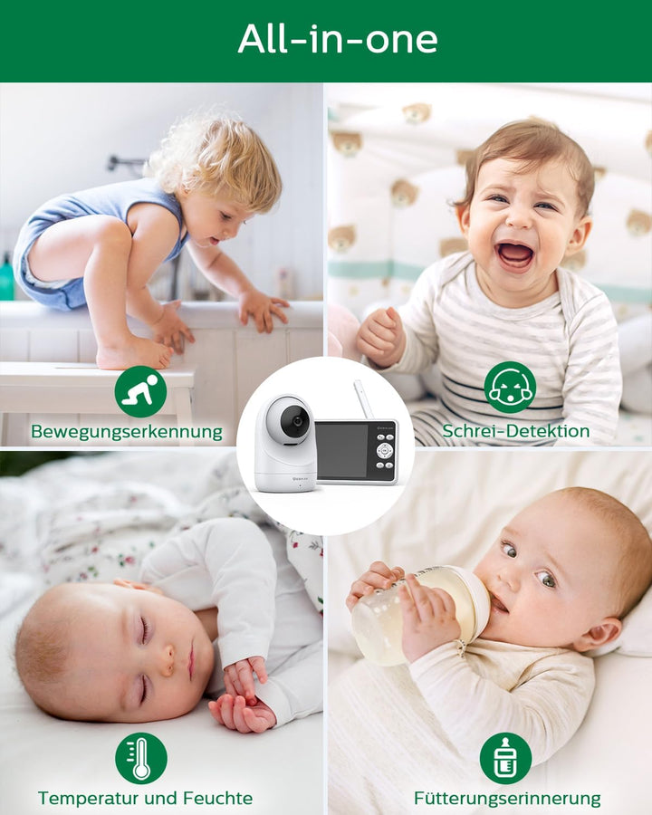 Sebikam Babyphone mit Kamera 5 Zoll 720P HD Bildschirm Video Baby Monitor, 4000mAh Akku PTZ 355° Bab