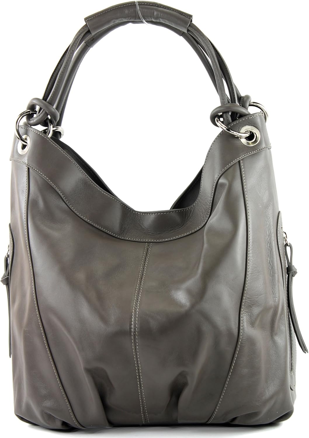 modamoda de - Z18 - ital Damenhandtasche aus Leder/Nappaleder Braungrau2021, Braungrau2021