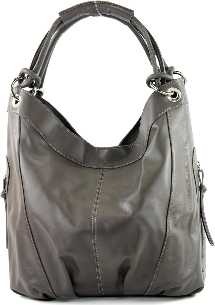 modamoda de - Z18 - ital Damenhandtasche aus Leder/Nappaleder Braungrau2021, Braungrau2021