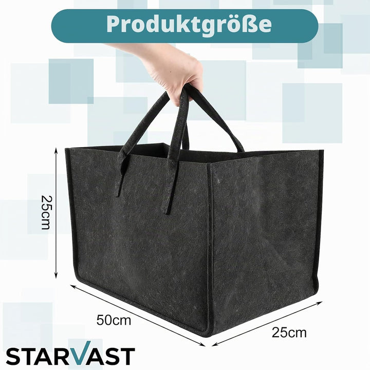 STARVAST 6 Stück Filztasche Shopper Holzkorb für Kaminholz mit Griff, robuste Einkaufstasche aus Fil