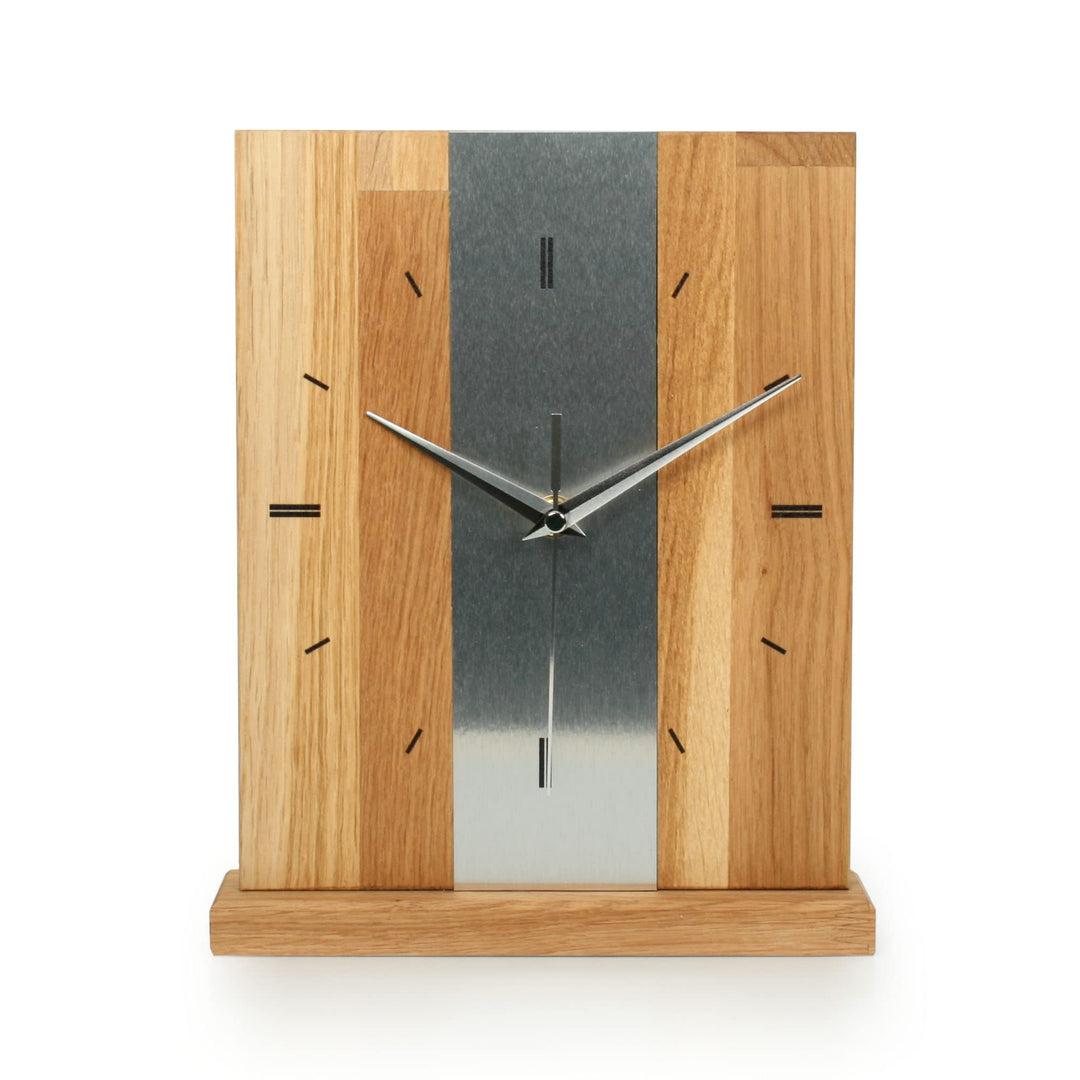 Kreative Feder Designer-STANDUHR Silver Stripe aus MASSIVHOLZ 27x20cm – analoge TISCHUHR ohne Tickge