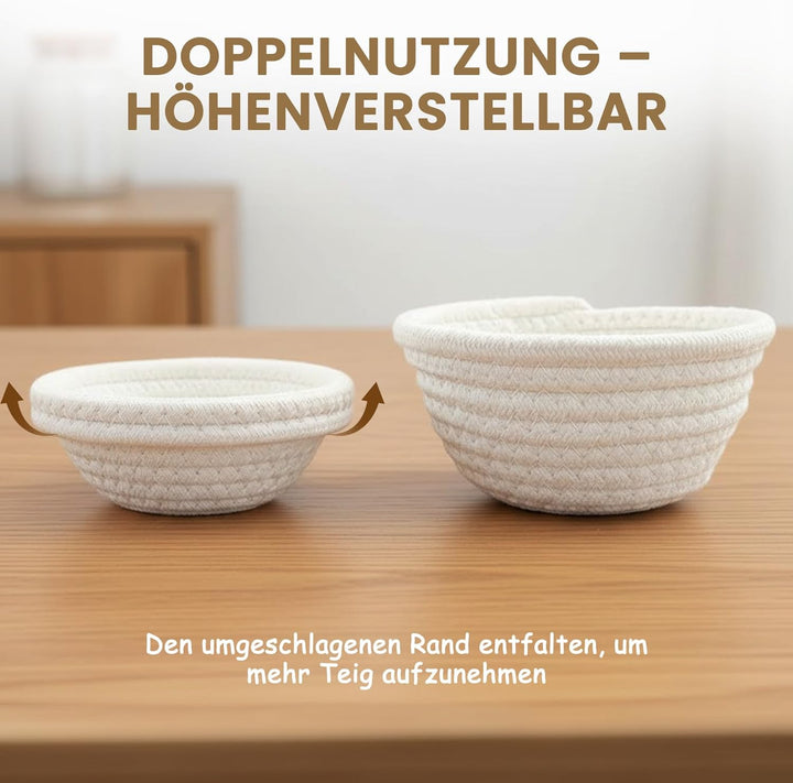 Mini-Gärkorb (14 cm, 6er-Set), Mini-Banneton-Korb aus natürlicher Baumwollkordel & Einlage, Sauertei