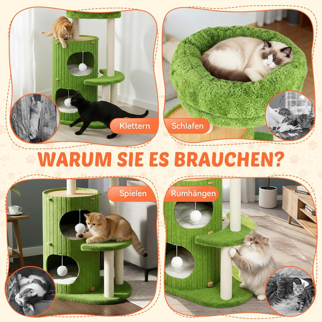 Luxus Katzenbaum kratztonne für Katzen - Kratzbaum mit Katzenschlafhaus, Sisalbrett,abnehmbarem Bett