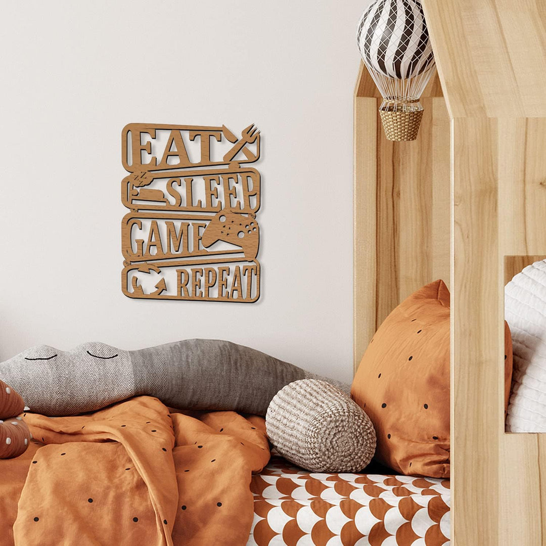 Namofactur Eat Sleep Game Repeat Deko Gamer Zimmer Wand I Wandlampe Geburtstag Gamer I MDF Holz Deko