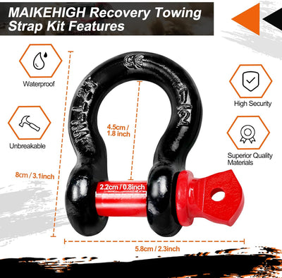 MAIKEHIGH Abschleppseil 5M x 5cm, 10 Tonnen (22,000 Lbs) Polyester Tow Rope Kit Für Off-Road Recover