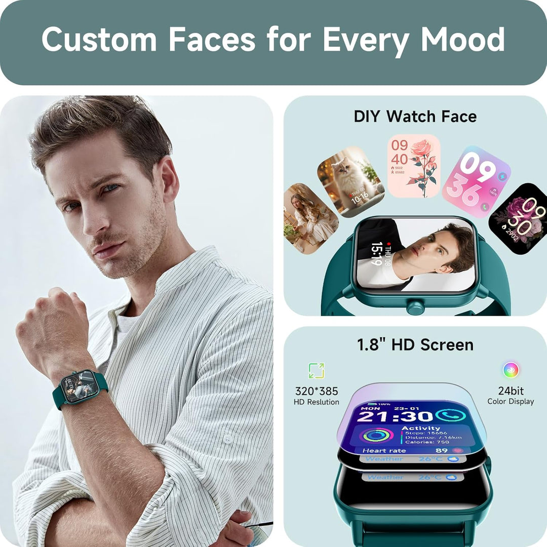 Smartwatch Herren Damen mit Telefonfunktion,1.8" Smart Watch Fitnessuhr mit Whatsapp und Alexa,Herzf