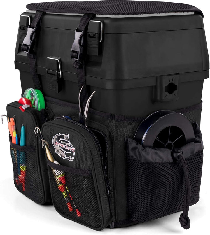 Angelkoffer Angelbox Angeltasche gepolsterte Sitzkiepe Sitzfunktion Gerätekasten mit Rucksackfunktio