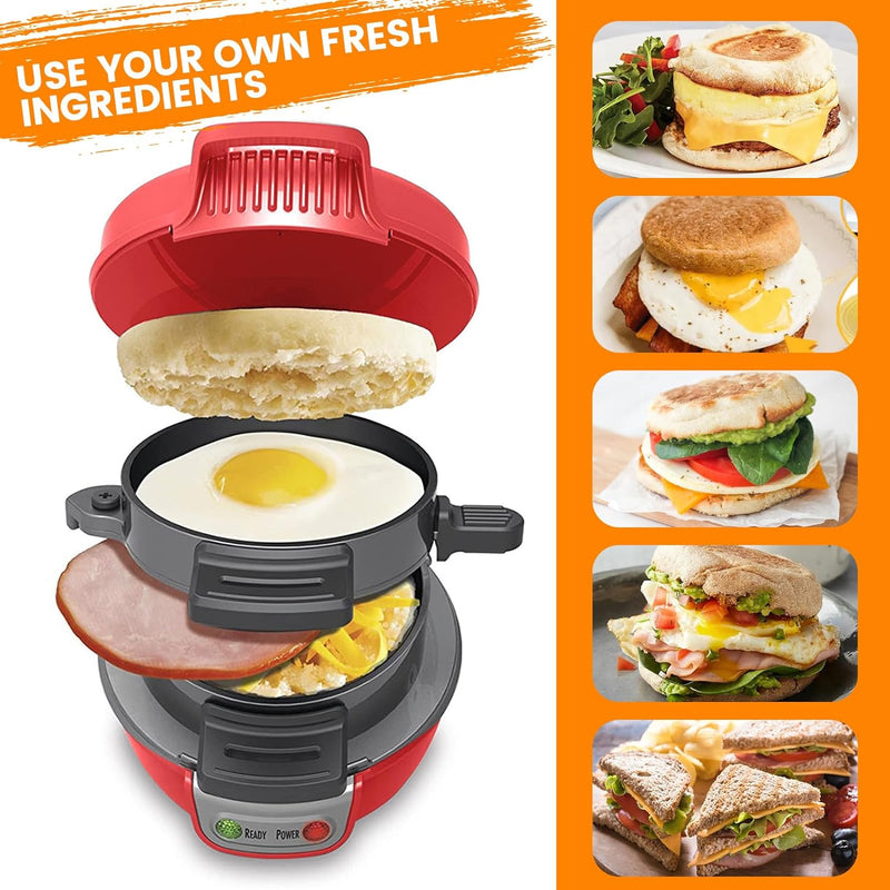 Sandwich Toaster Burger Maker mit Eierringe und Zeitschaltuhr, Effiziente Antihaft Heizplatten, Spül