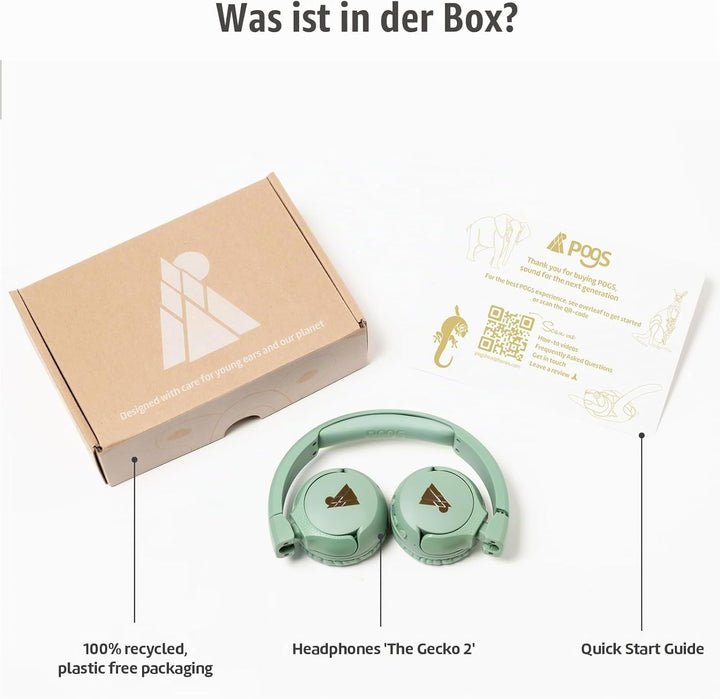POGS Drahtloser Bluetooth Kinderkopfhörer | The Gecko 2 | Faltbarer robuster Kinderkopfhörer ab 3 Ja