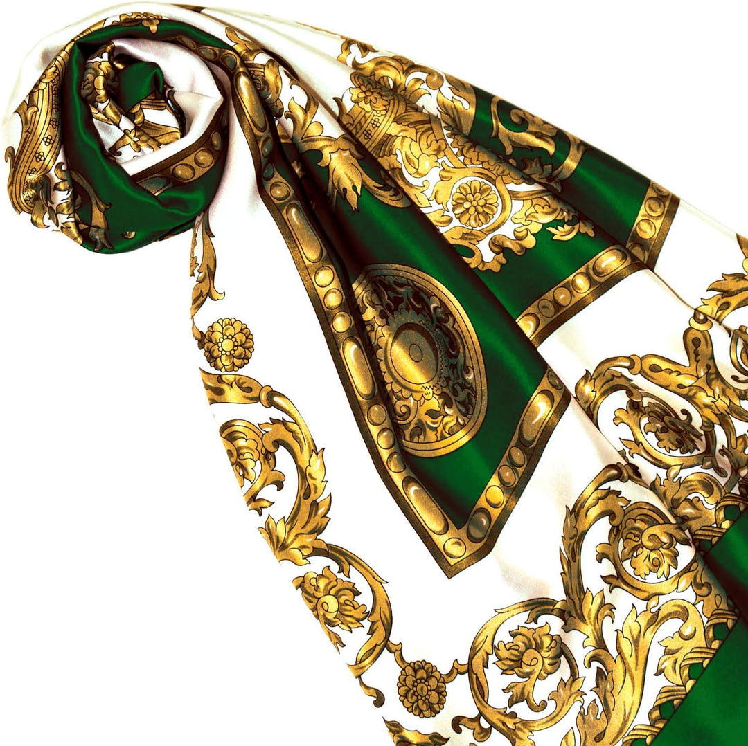 Lorenzo Cana Luxus Seidentuch aufwändig bedruckt Tuch 100% Seide 100 cm x 100 cm gruen gold weiss Da