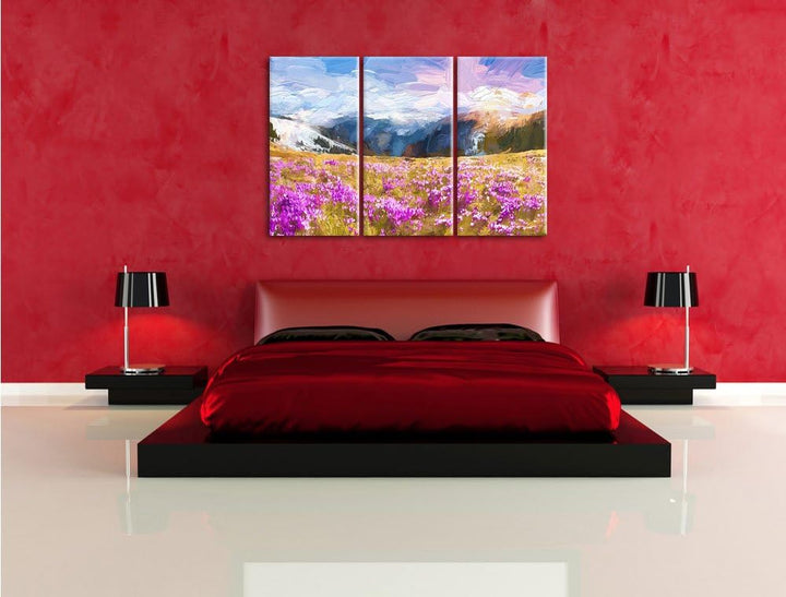 Pixxprint Berglandschaft Regenbogen als Leinwandbild/Grösse: 3 Teilig (120x80 cm) cm/Wandbild/Kunstd