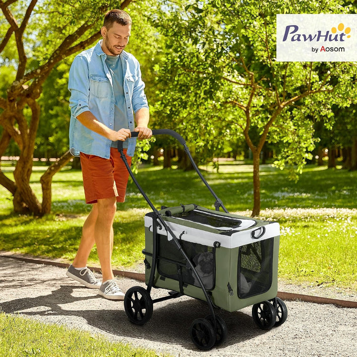 PawHut 2 in 1 Hundewagen Hundebuggy klappbar für Hunde &amp; Katzen bis 10 kg Katzenbuggy mit Kissen Net