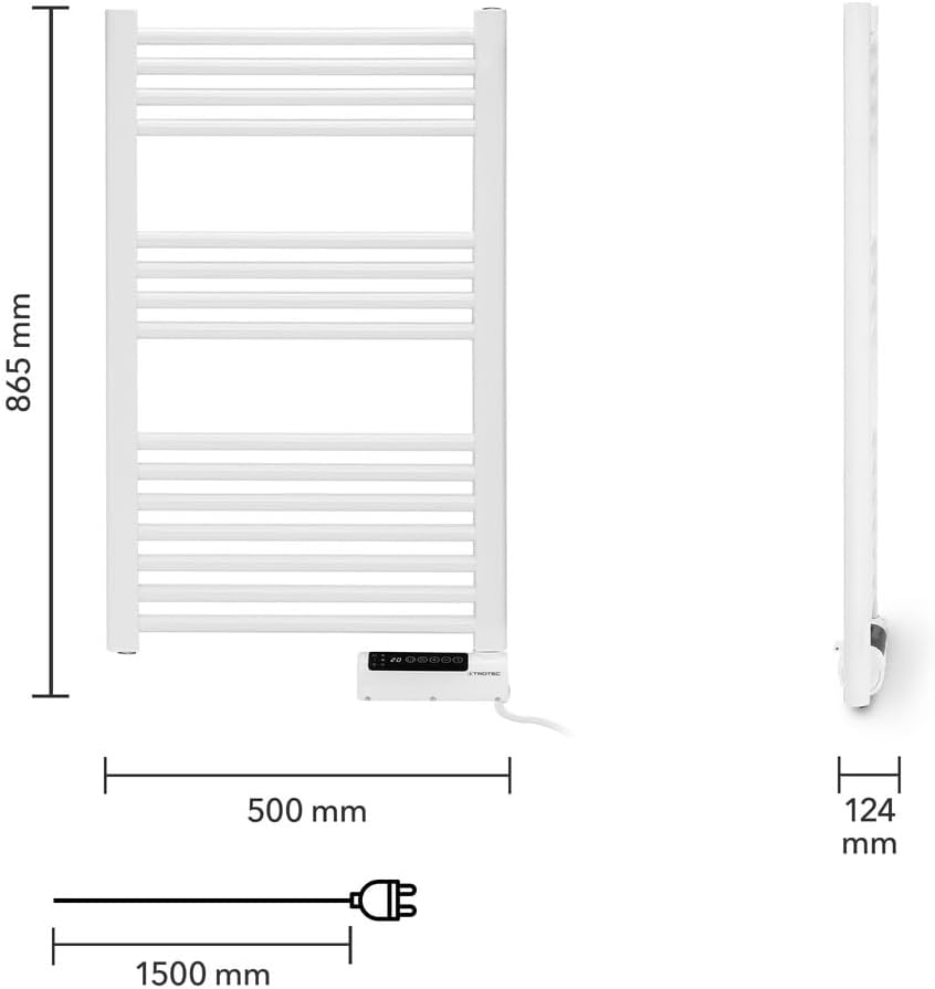 TROTEC Elektrischer Handtuchwärmer TWH 500 S – 500 W, Wandmontage, Flachrohr-Design in Weiss, geräus
