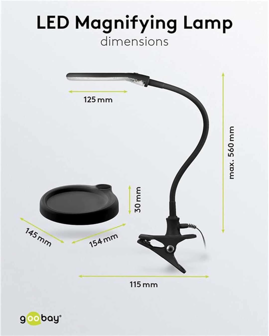 goobay 64990 LED Lupenleuchte - Lupenlampe mit Standfuss - Standlupe Licht - 6 W Leistungsaufnahme -