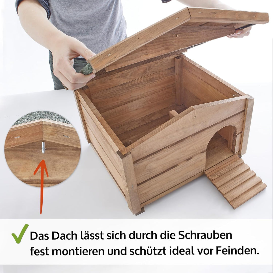 Hecht zooprinz winterfestes Igelhaus mit Boden und wetterfestem Dach - Igelfutterhaus - Igelhaus - G