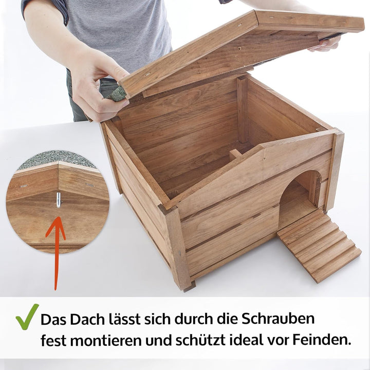 Hecht zooprinz winterfestes Igelhaus mit Boden und wetterfestem Dach - Igelfutterhaus - Igelhaus - G