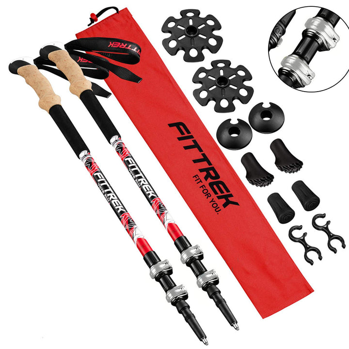 FitTrek Wanderstöcke Kork - Trekkingstöcke - Walking Stöcke Teleskop Verstellbar Leicht für Damen, H