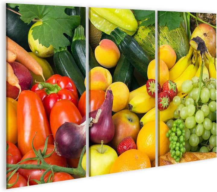 islandburner Bild auf Leinwand Obst Gemüse Kollektion Bunt Bilder Wandbilder Poster Leinwand 130x80c