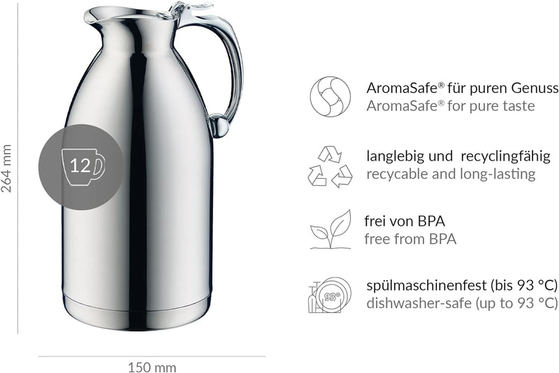 alfi Thermoskanne Hotello, doppelwandiger Edelstahl poliert 1,5l, geignet für Hotel und Gastronomie,