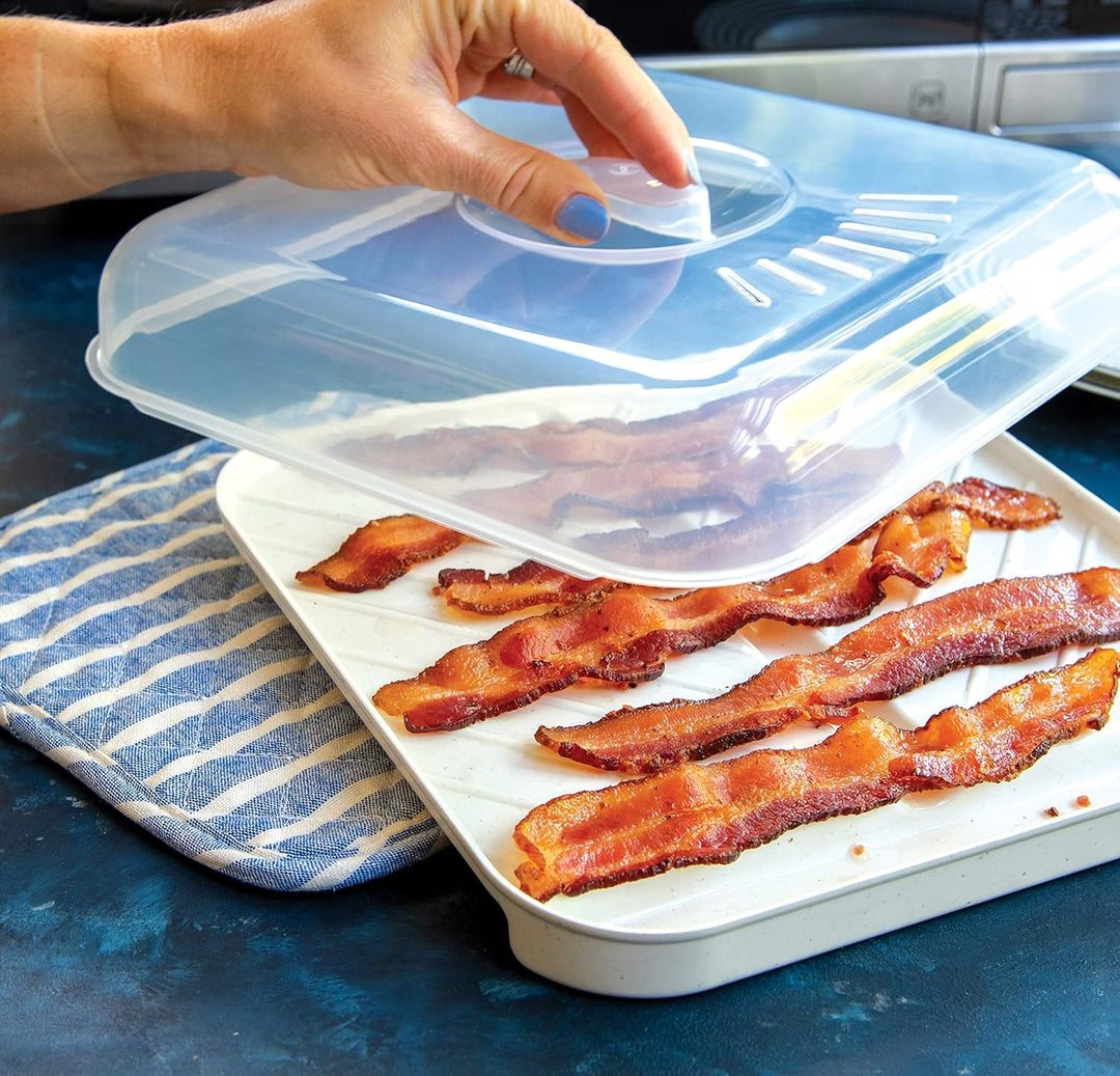 Nordic Ware 60173 Schräg Speck und Fleischtablett, Kunststoff, Weiss, Abgeschrägtes Speck-Table