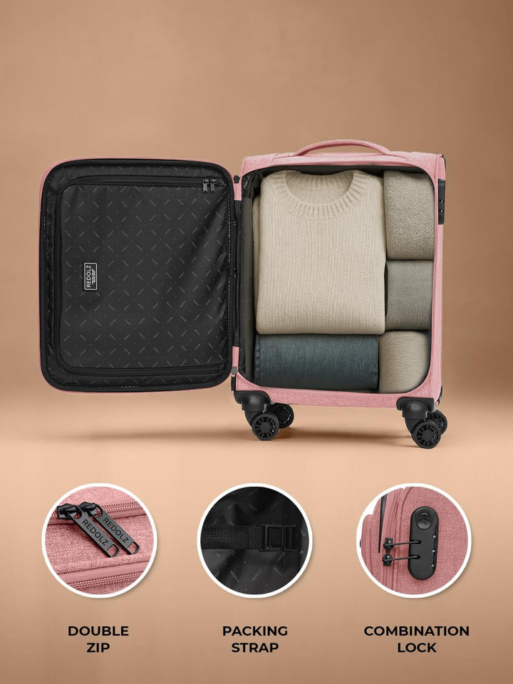 REDOLZ Cabin Weichschalen Kabinen-Koffer | Leichter Trolley mit 4 Doppelrollen für Damen & Herren 37