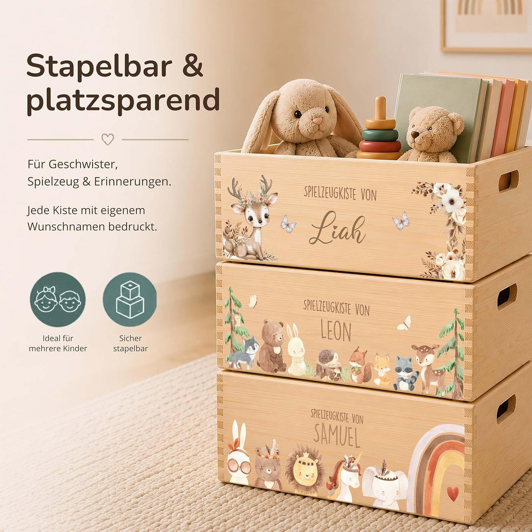 Kidsmood - Spielzeugkiste aus Holz mit Wunschnamen | Aufbewahrungsbox Kinder Spielzeug & Bücher | Pr
