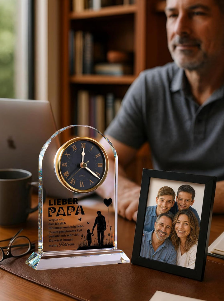 Vatertagsgeschenk für Papa, Elegante Tischuhr aus Glas Geschenke für Papa zum Weihnachten, Valentins