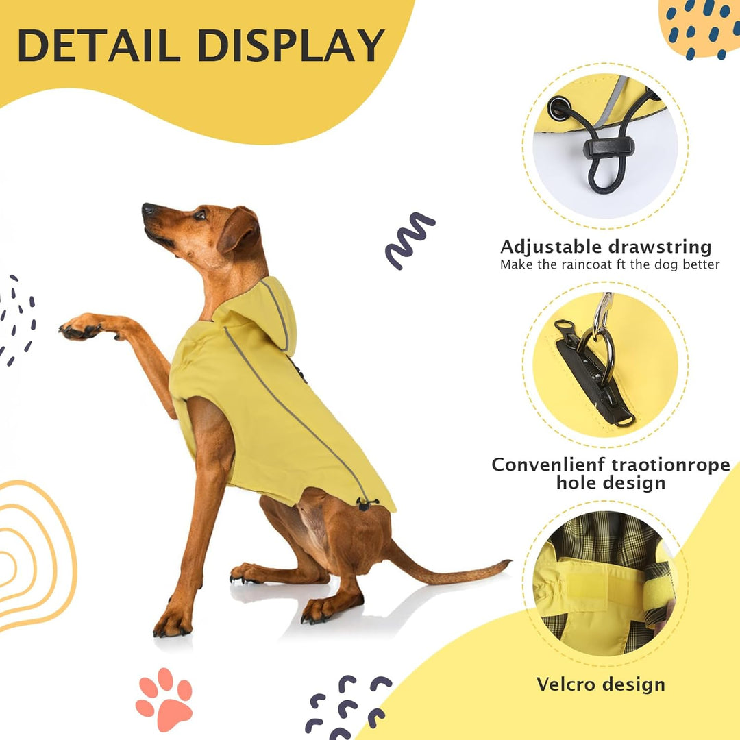Vejaoo Regenmantel Hund Wasserdicht, Reflektierend Regenjacke mit Kapuze für Hund, Verstellbare Wind