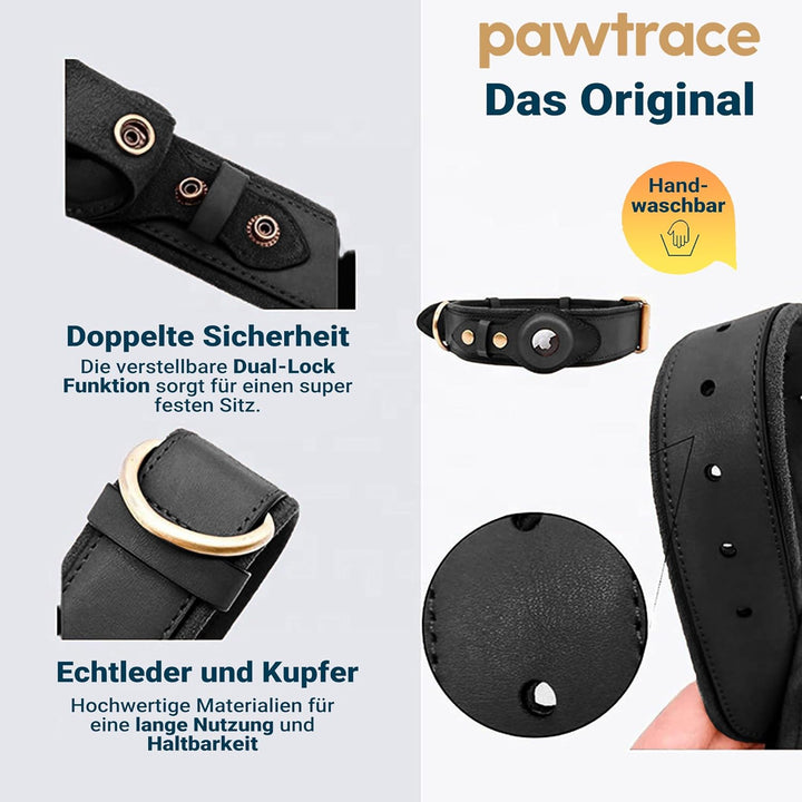 PawTrace Airtag Hundehalsband Leder. Stabiles Halsband aus Echtleder kompatibel mit Apple AirTag. Ko