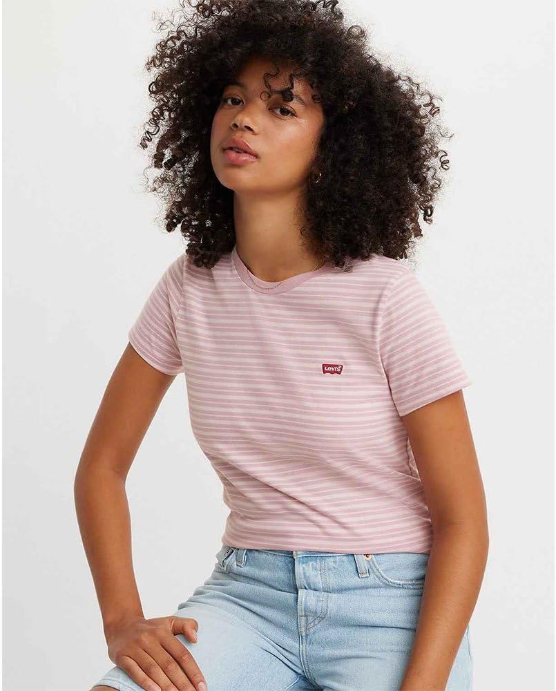 Levi's Damen The Perfect Tee T-Shirt, Striped Chesthit Logo XXS Tea Stripe Keepsake Lilac, XXS Tea S