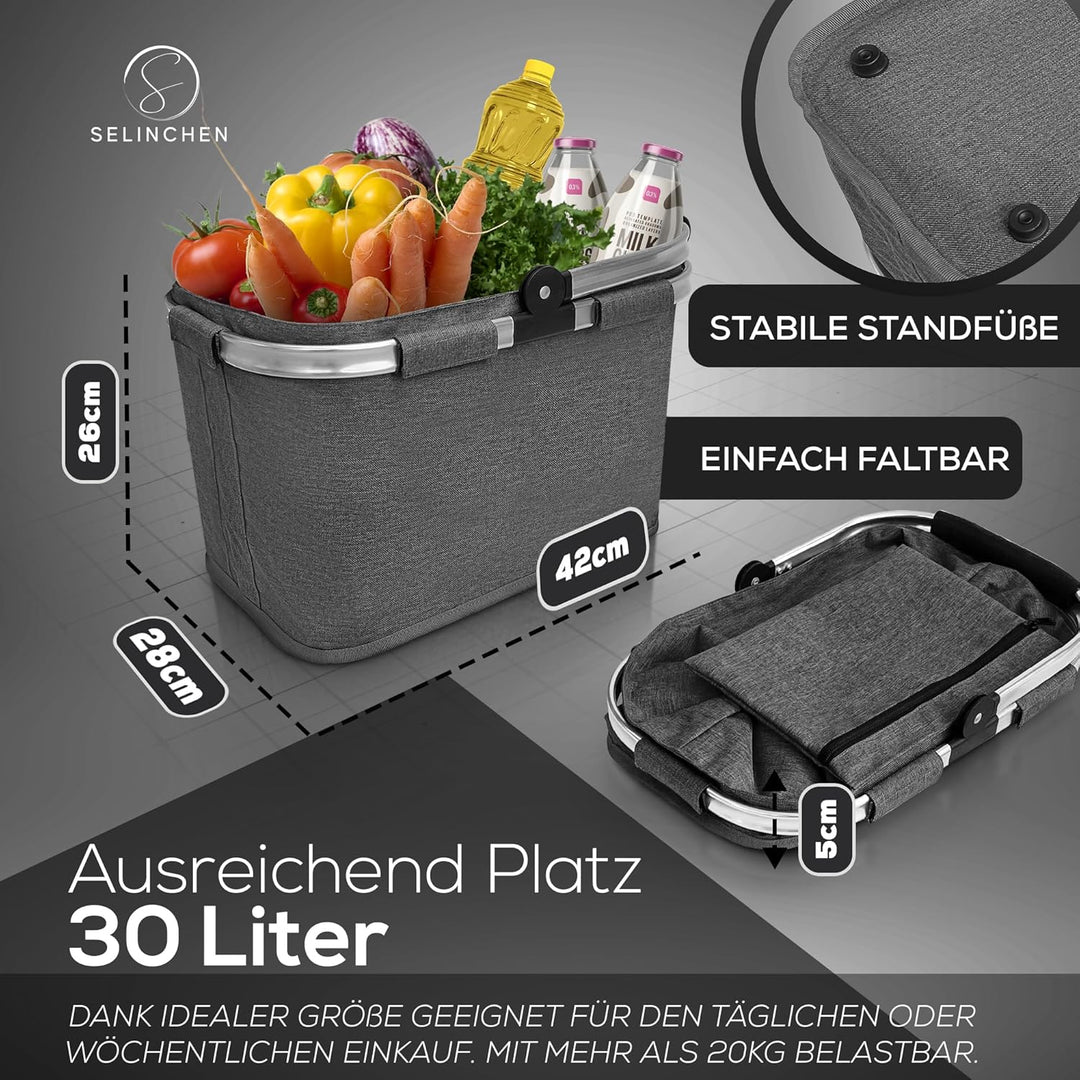 Selinchen® - Premium Einkaufskorb | Hochwertige Einkaufstasche faltbar und mit Aluminium Griff | Ide