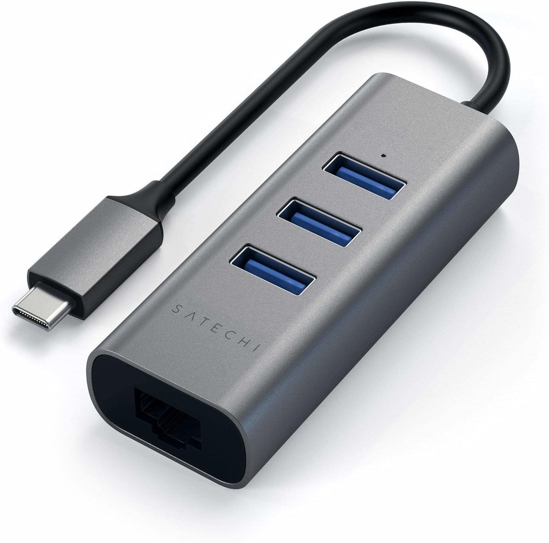 SATECHI Hub USB-C 2-in-1, Ethernet, 3X USB-A 3.0, Space Grau, Space Grau