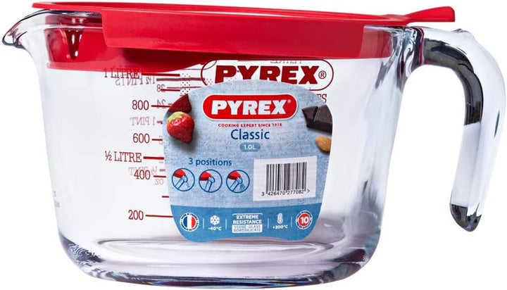 Messbecher 1l mit Deckel & Classic Ultrabeständiger Messbecher aus Glas, Transparent, 0,25 l Bundle