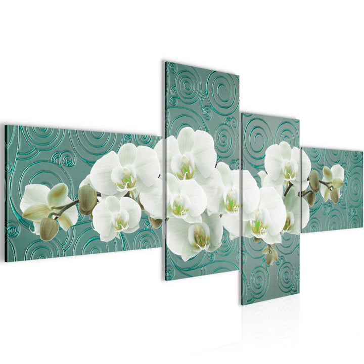 Runa Art Bild Modern Blumen Orchidee - Made in Germany - Wandbilder Abstrakt Türkis Weiss 4 Teilig 2